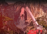 Crane next to mountain